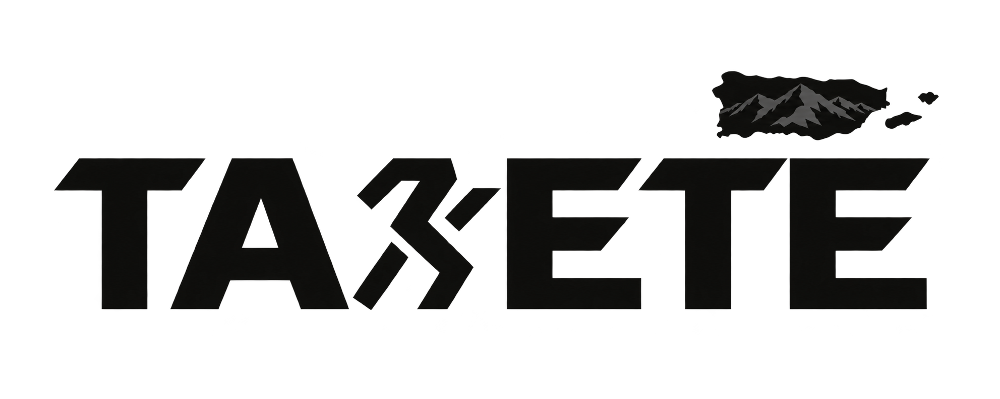 TAKETE wordmark with a runner-shaped K and the silhouette of Puerto Rico
